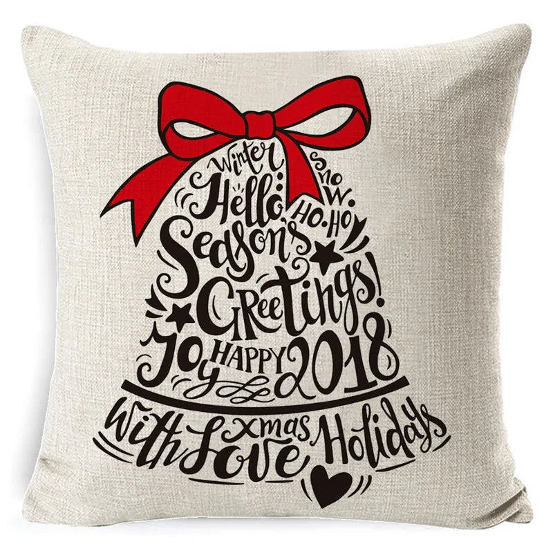 DecorBites™ Elk Print Linen Pillowcase: Festive Christmas Cushion Cover for Sofa - 2023 New Year Decor