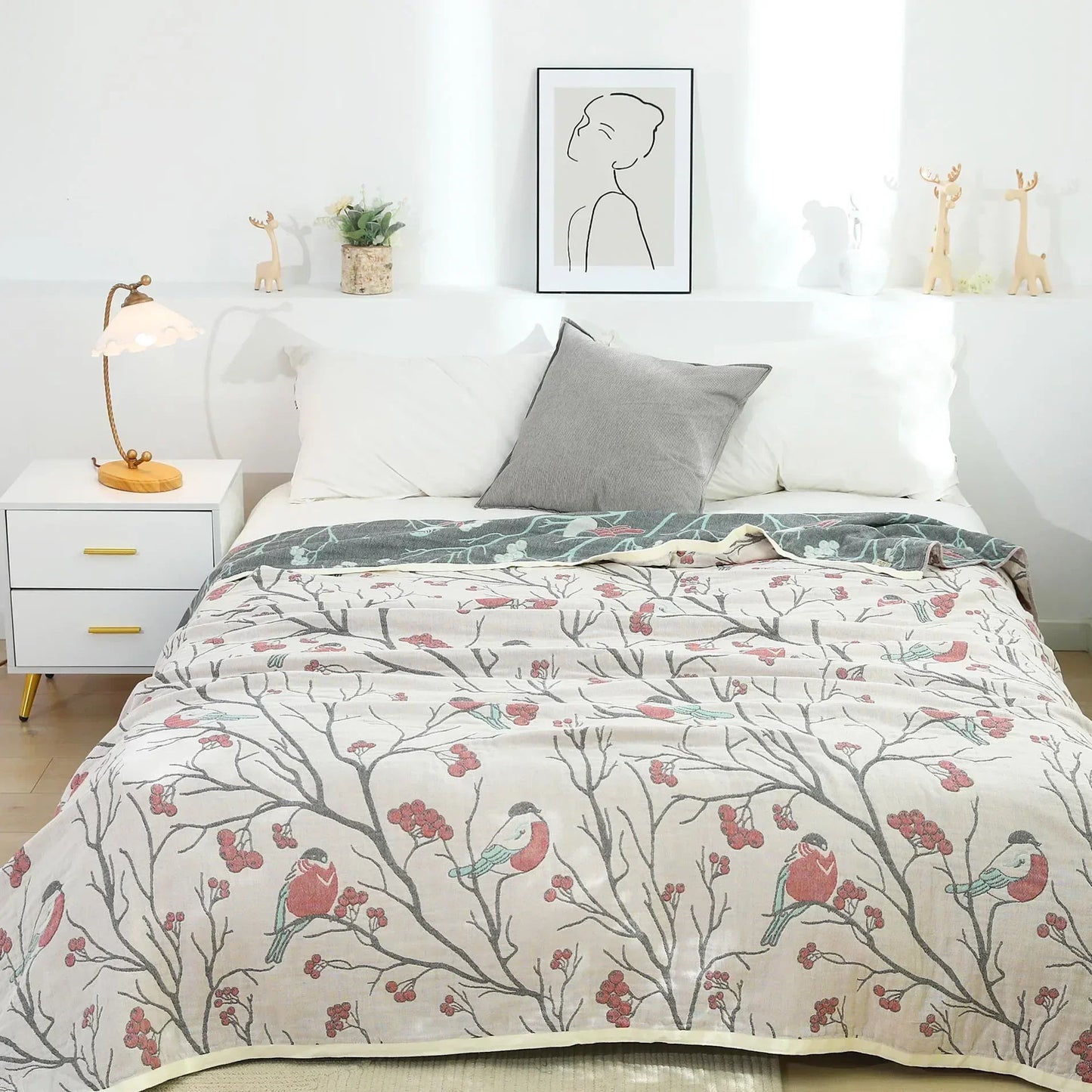 DecorBites™ 100% Cotton Gauze Summer Blanket - Soft Floral Throws for Sofa and Bed