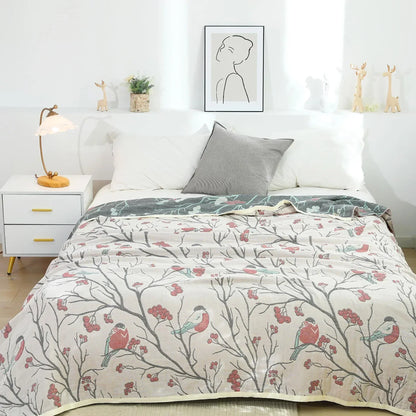 DecorBites™ 100% Cotton Gauze Summer Blanket - Soft Floral Throws for Sofa and Bed