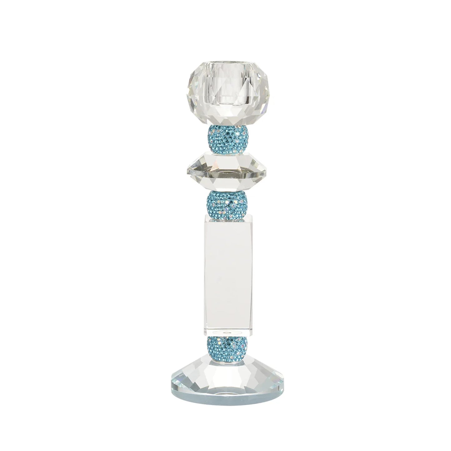 DecorBites™ Blue Diamond Crystal Glass Candle Holder Candelabrum