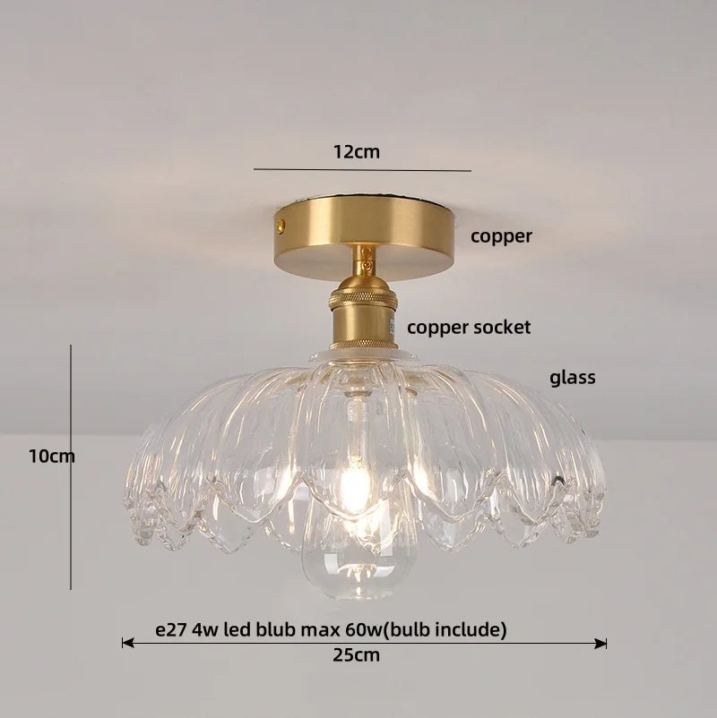 DecorBites™ Green Flower Glass Copper Ceiling Light - Nordic Modern LED, Living Room Bedroom Hallway Fixtures