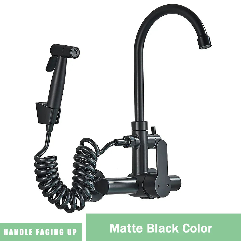DecorBites™ Black SUS 304 Wall Mounted Gourmet Kitchen Faucet with Extendable Bidet