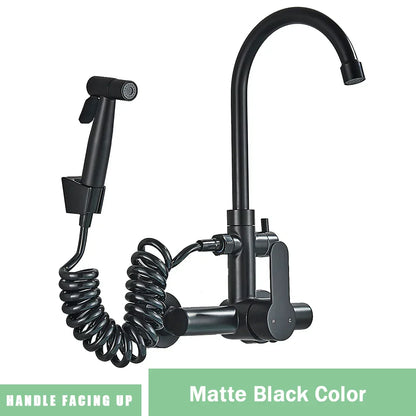 DecorBites™ Black SUS 304 Wall Mounted Gourmet Kitchen Faucet with Extendable Bidet