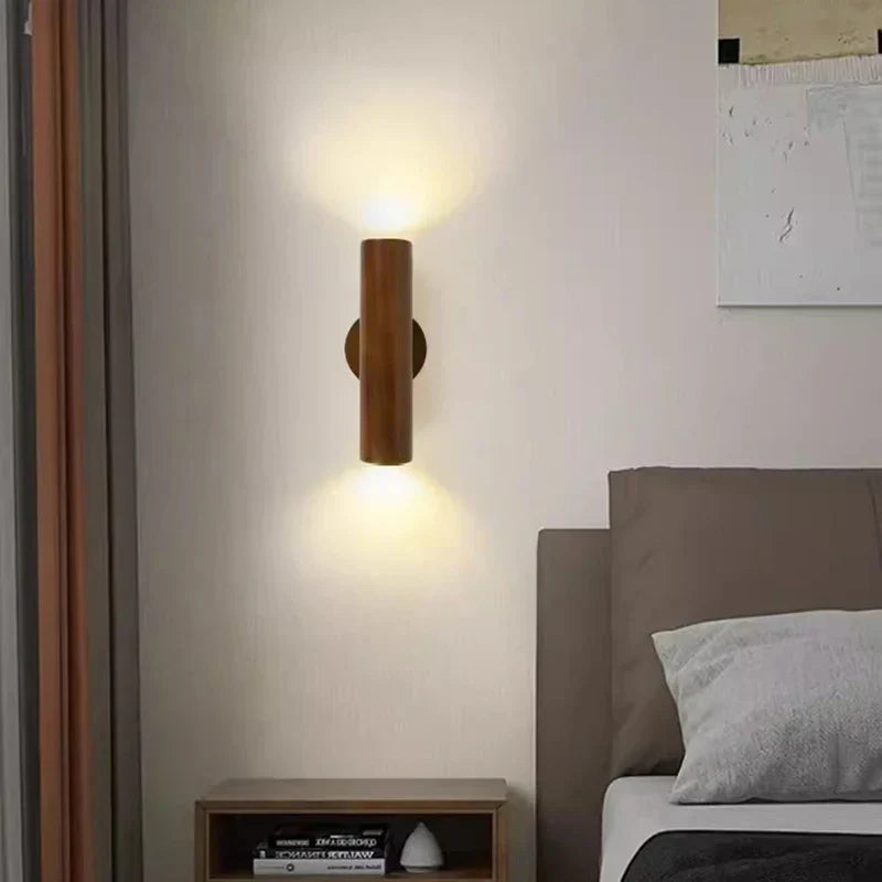 DecorBites™ LED Wood Wall Lamp: Nordic Style Walnut Sconce for Bedroom, Study, and Living Room