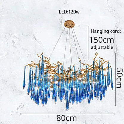 DecorBites™ Blue Crystal Chandelier: Luxe Living Room LED Lighting