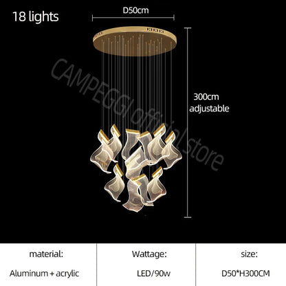 DecorBites™ Acrylic Deluxe Staircase Chandelier - Villa, Lobby, Living Room Decor Lighting