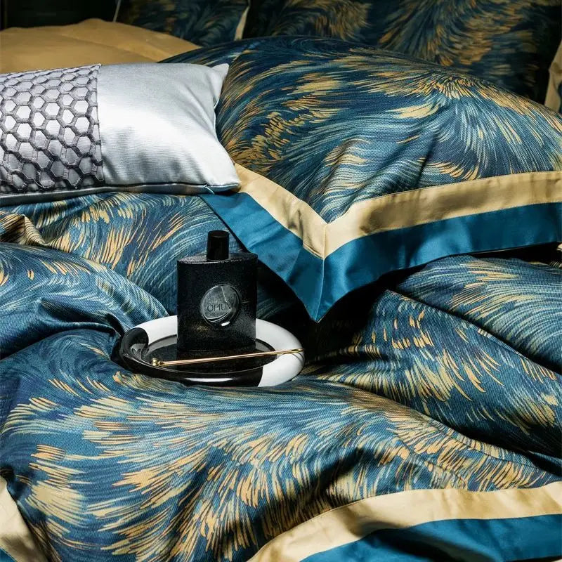 DecorBites™ Blue Starry Sky Print Bedding Set: Queen King Size 1000TC Egyptian Cotton Duvet Covet, Sheets & Pillowcases