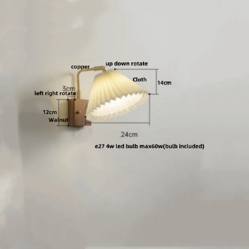 DecorBites™ LED Wall Light Walnut Wood Rotate Copper Bedside Lamp