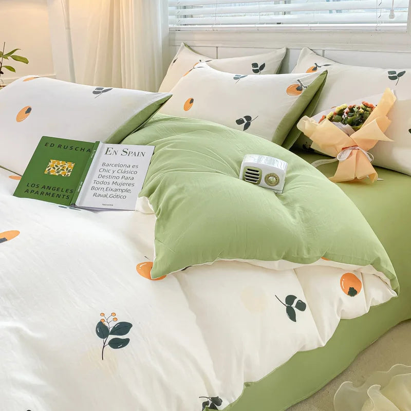 DecorBites™ Cartoon Heart Floral Print Duvet Set with Bed Sheet & Pillowcases