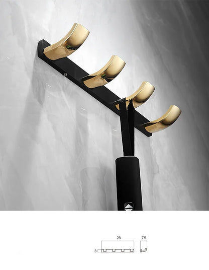™ Gold & Black Bathroom Hardware Set: Shelf, Towel Rack, Paper Holder, Brush Holder
