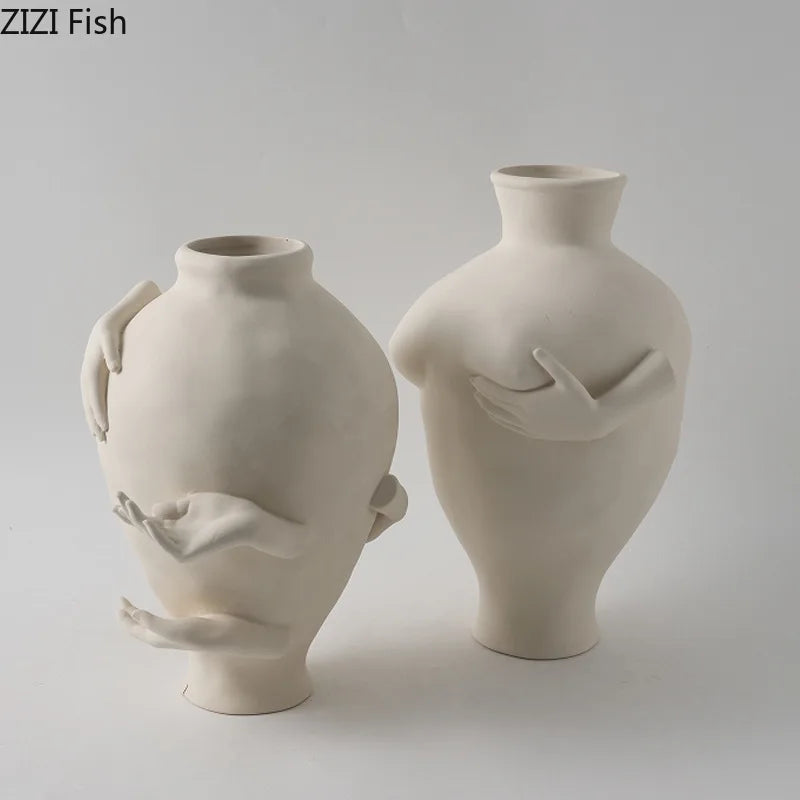 DecorBites™ Abstract Art Ceramic Vase for Desk Decoration and Room Aesthetic