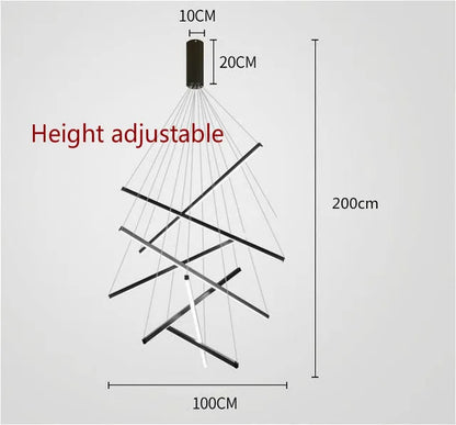 DecorBites™ Black Stair LED Chandelier: Modern Long Line Ceiling Pendant Light for Hall Living Room