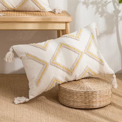 DecorBites™ Geometric Tufted Cotton Canvas Embroidered Pillow Covers for Home Decor