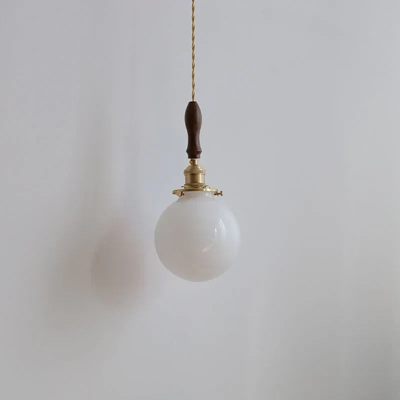 DecorBites™ Glabe LED Pendant Lamp Walnut Wood Copper Modern Hanging Light Fixture