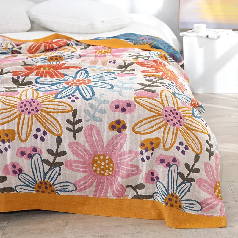 DecorBites™ Geometric Cotton Gauze Summer Blanket – Stylish Home Textile for Adults