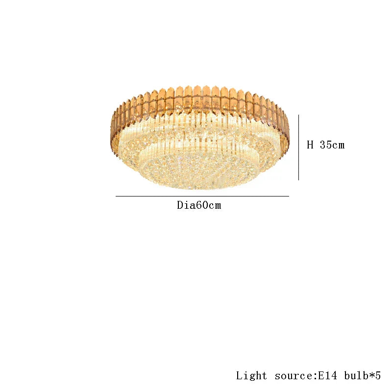DecorBites™ Amber Crystal Round Chandelier: Nordic Large Multiple Tier Ceiling Light for Living Room