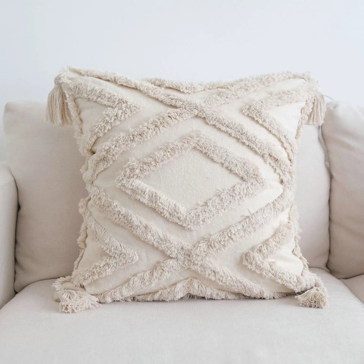 DecorBites™ Boho Beige White Embroidered Pillow Cases Set