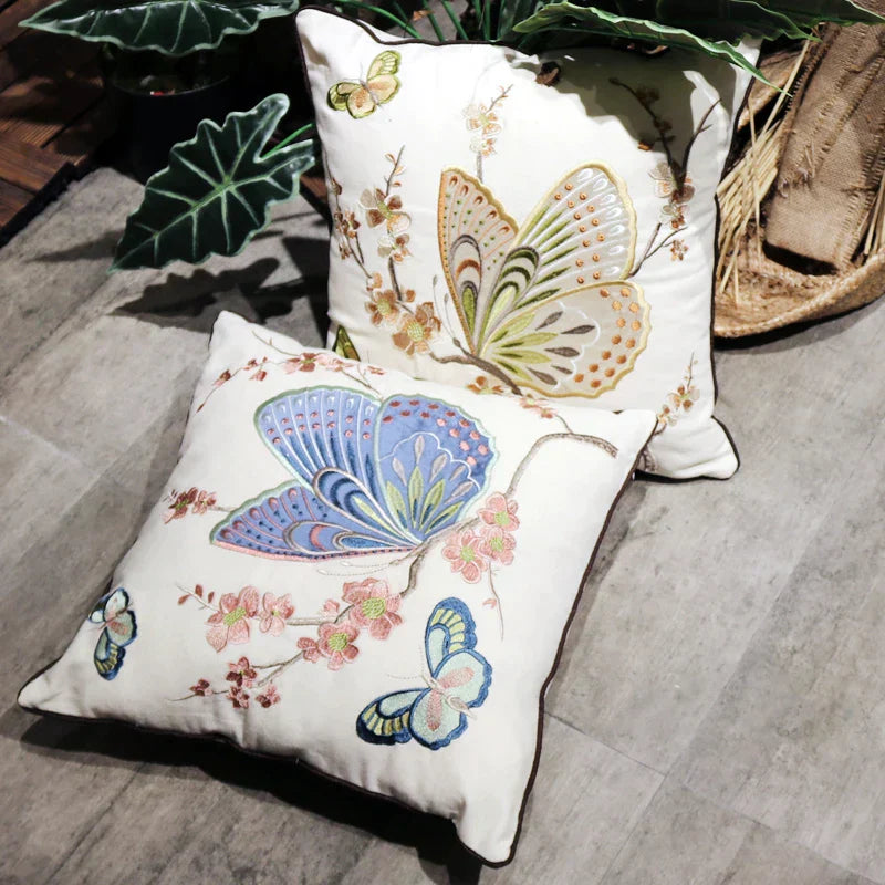 DecorBites™ Butterfly & Dragonfly Sofa Cushion Cover, European Embroidered Design