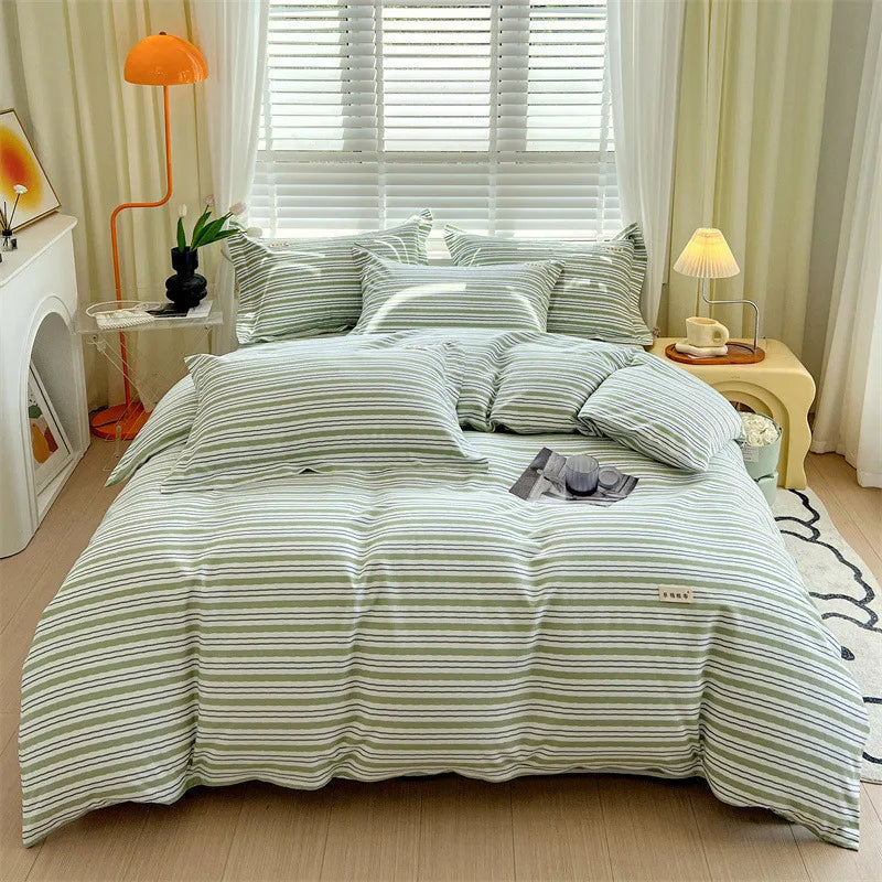 DecorBites™ Cotton Stripe Comforter Cover Set for Single Double Bed - Autumn Winter