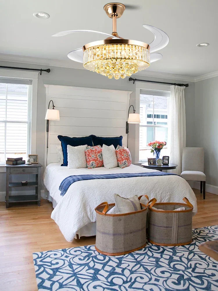 DecorBites™ Crystal Chandelier Ceiling Fan with Dimmable LED Lighting and Remote Control