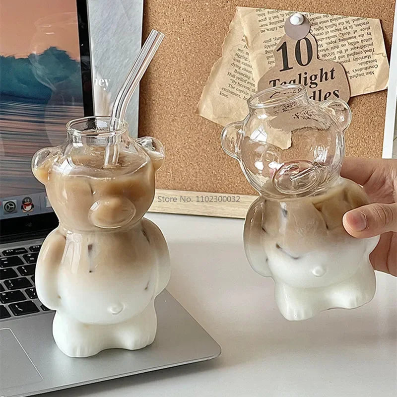 DecorBites™ Bear Glass Cups: Cute Heat-resistant 320ml Latte Cups for Coffee.