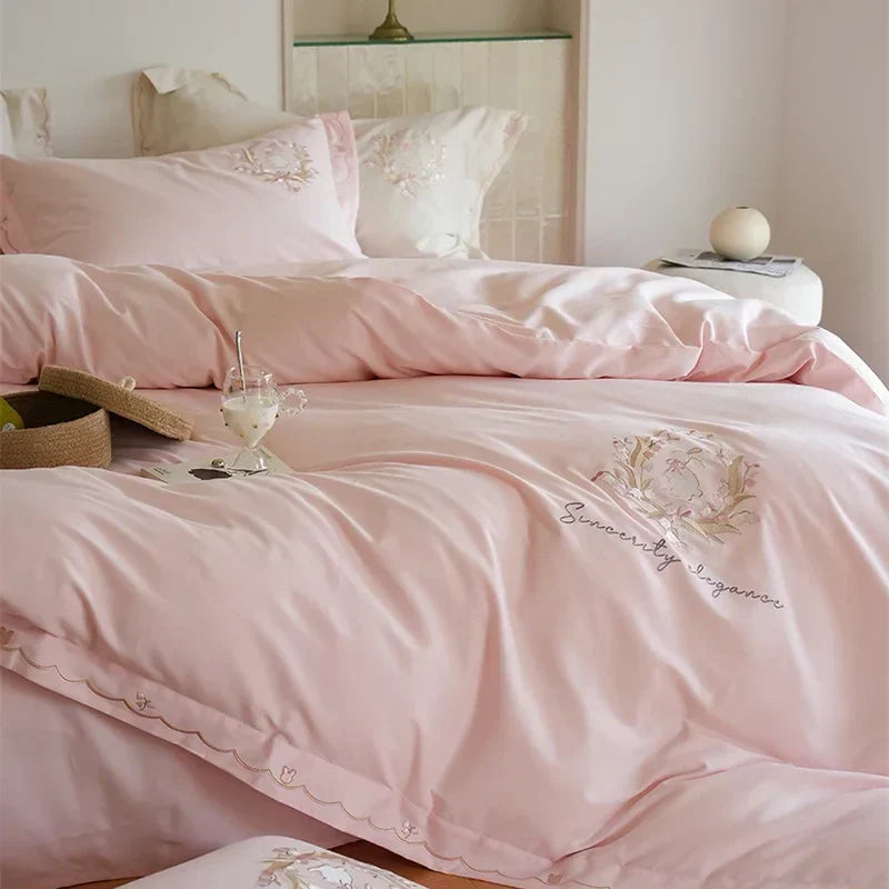 DecorBites™ Brushed Volcanic Fleece Cotton Duvet Cover Set with Embroidered Details