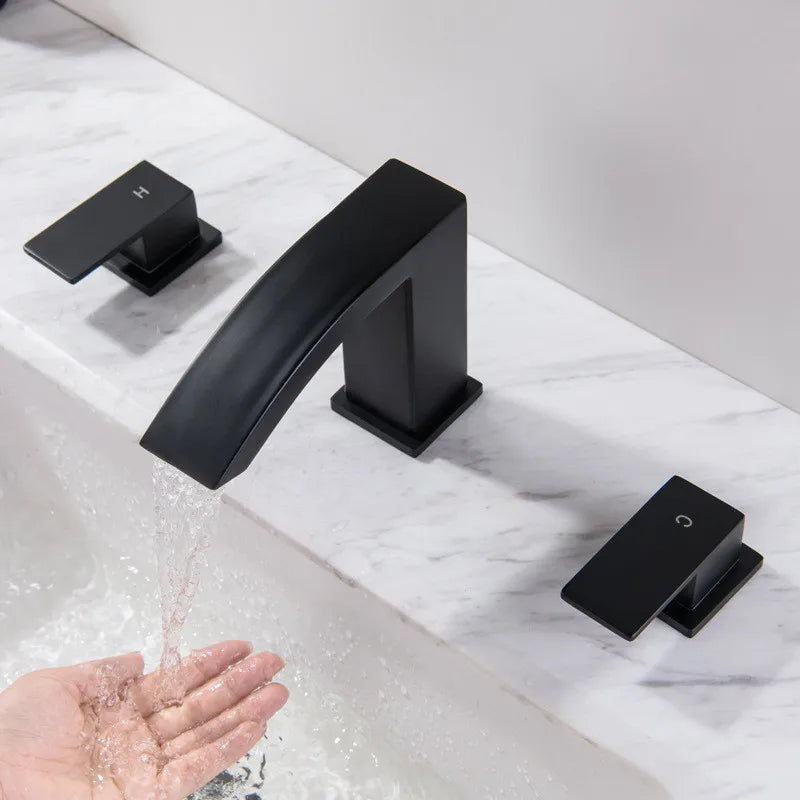 ™ Gold Black Waterfall Bathroom Basin Faucet 3 Hole Hot Cold Water Tap