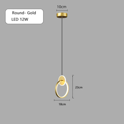 DecorBites™ Black Gold Round Pendant Light Chandelier for Bedside Long Cable 12W