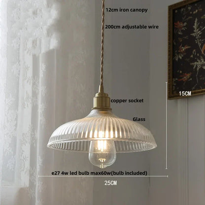 DecorBites™ Amber Glass LED Pendant Lamp Walnut Wood Copper Hanging Light