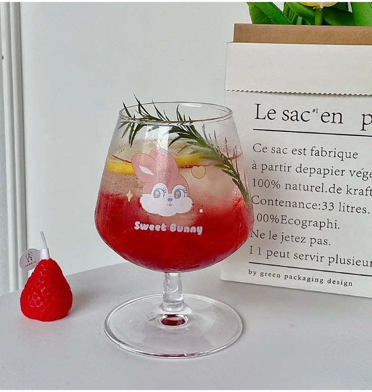 DecorBites™ Kawaii Rabbit Glass Goblet: Cute Juice Cup for Girls