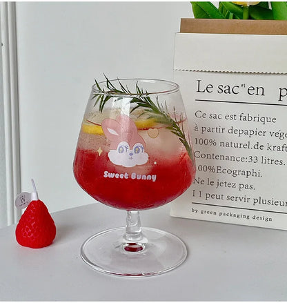 DecorBites™ Kawaii Rabbit Glass Goblet: Cute Juice Cup for Girls