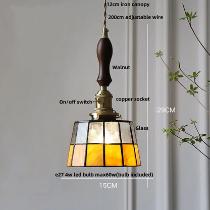DecorBites™ Brass LED Pendant Light with Adjustable Glass & Wood Hang Lamp
