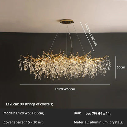 DecorBites™ Crystal Branch LED Pendant Chandelier - Gold Suspend Lamp for Luxury Dining Room