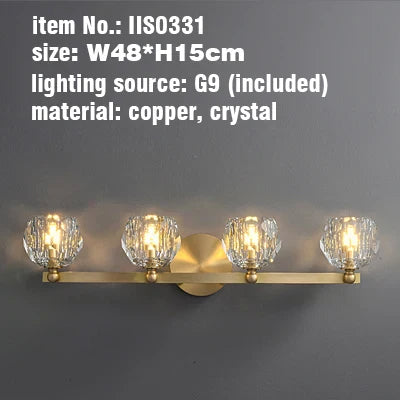 DecorBites™ Gold Solid Copper Crystal Vanity Light Fixtures for Bathroom and Bedroom