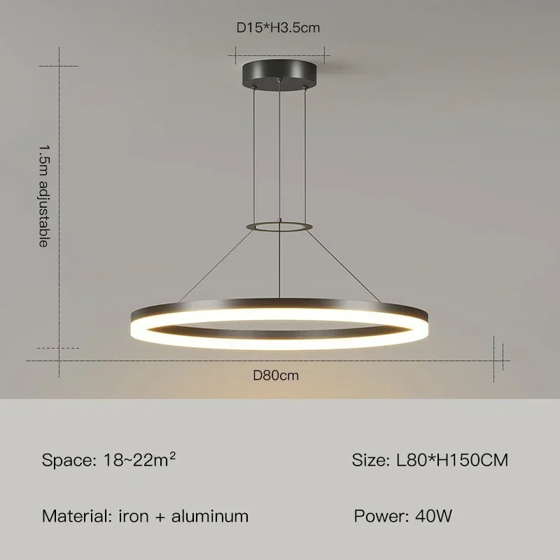 DecorBites™ Black Ring LED Pendant Chandelier for Living Room, Bedroom, Kitchen - Modern Minimalist Lighting