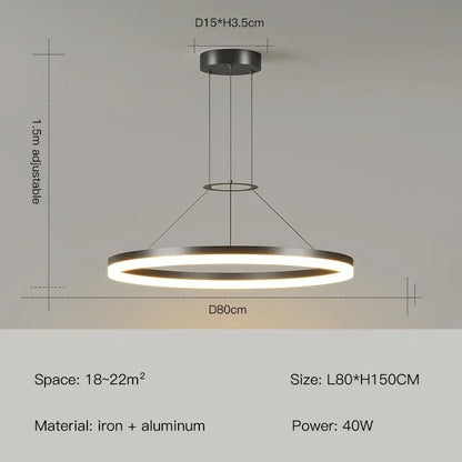 DecorBites™ Black Ring LED Pendant Chandelier for Living Room, Bedroom, Kitchen - Modern Minimalist Lighting
