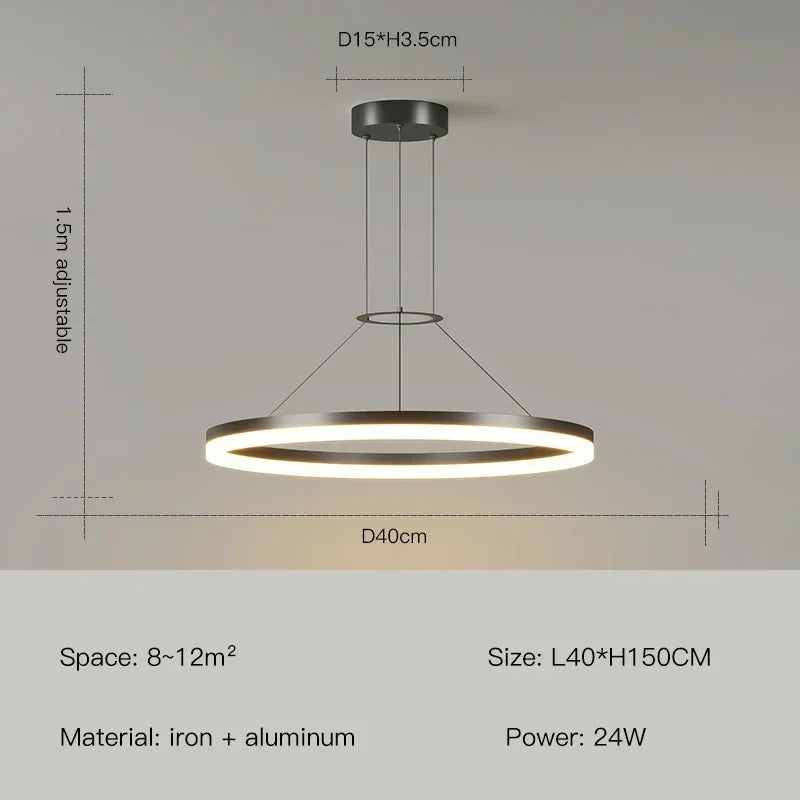 DecorBites™ Black Ring LED Pendant Chandelier for Living Room, Bedroom, Kitchen - Modern Minimalist Lighting