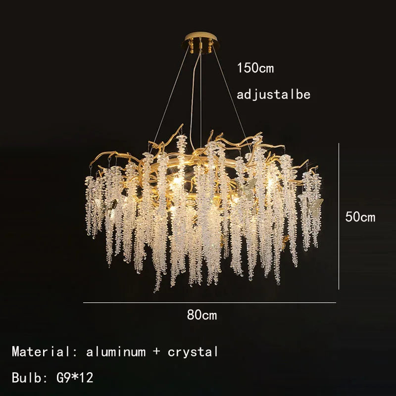 DecorBites™ Gold Aluminium Crystal Chandelier for Elegant Dining Room Lighting