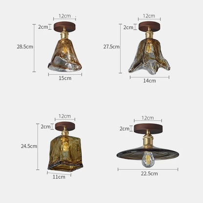 DecorBites™ Amber Glass LED Ceiling Light: Modern Aluminum Wood Kitchen Balcony Room Lamp