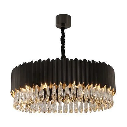 DecorBites™ Crystal 2024 Ceiling Chandeliers: Modern Dimmable LED Round Lamps Black