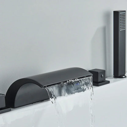 DecorBites™ Black Brass Waterfall Tub Faucet Three Handles Hot Cold Mixer