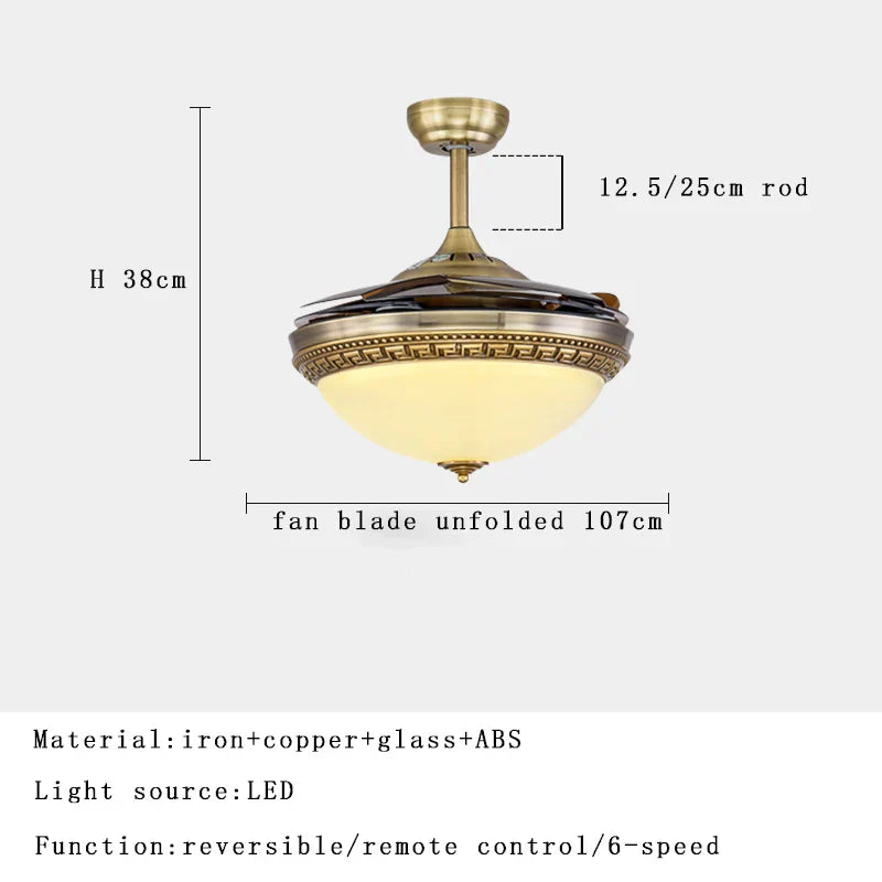 DecorBites™ Copper Bronze Ceiling Fan Light Remote Control 6-speed Reversible Silent Design