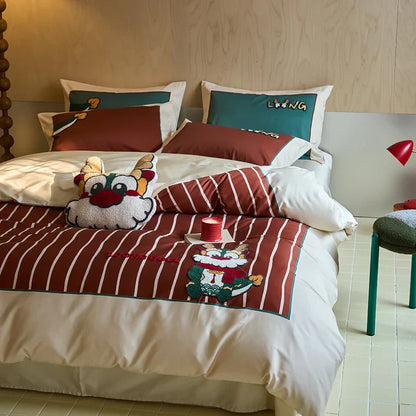 DecorBites™ Chinese Embroidered Cotton Bedding Set: King Size Duvet Cover, Sheet, Quilt Cover