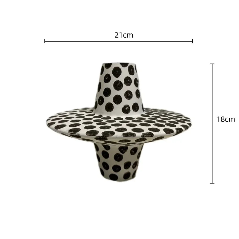 DecorBites™ Black White Dots Ceramic Vase Geometric Abstraction Handicraft Floral Accessories