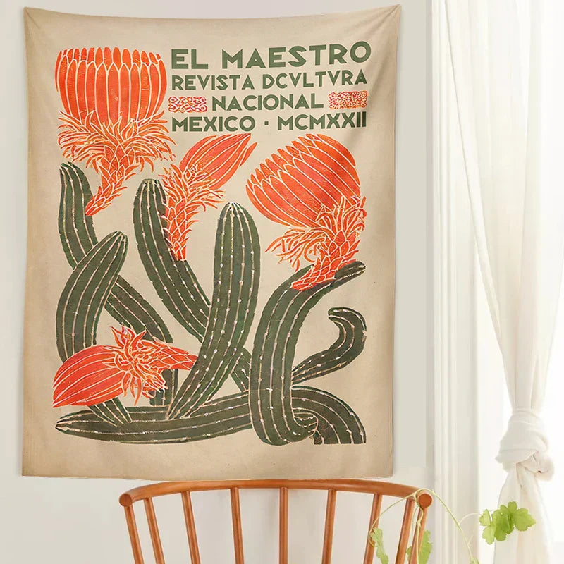 DecorBites™ Cactus Tapestry Wall Hanging Floral Hippie Bohemian Psychedelic Home Decor Print