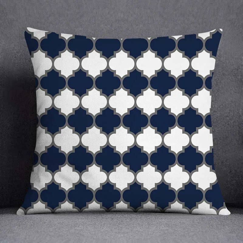 DecorBites™ Blue Geometric Floral Design Pillowcase - Modern Home Decor Cushion Cover