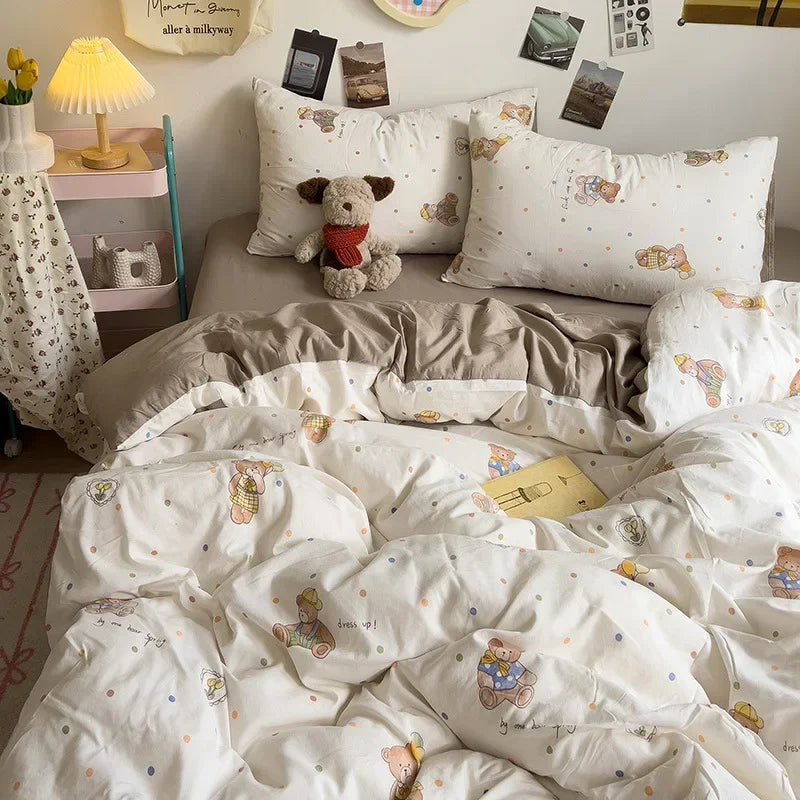DecorBites™ Cartoon Style Printed Comforter Set 4Pcs Lightweight Duvet Kits Bedding Set