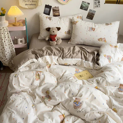 DecorBites™ Cartoon Style Printed Comforter Set 4Pcs Lightweight Duvet Kits Bedding Set