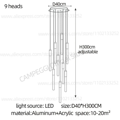 DecorBites™ LED Nordic Cylinder Chandelier: Modern Indoor Lighting for Staircase & Decoration