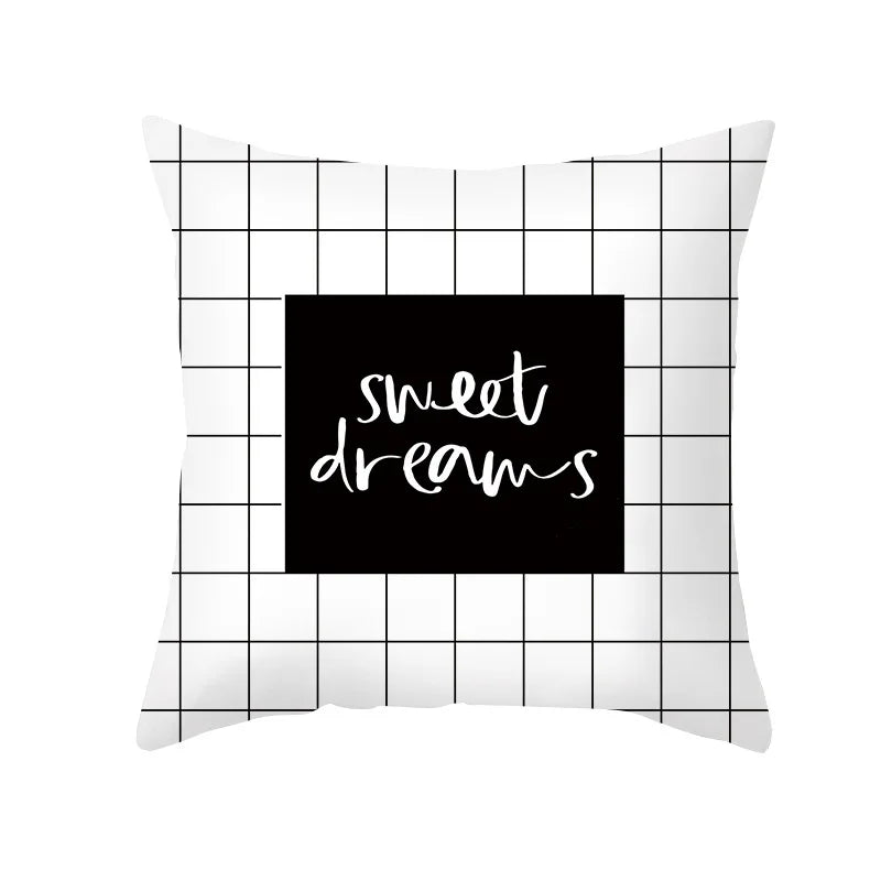 DecorBites™ Black Geometry Letters Print Cushion Cover for Home Decor & Office
